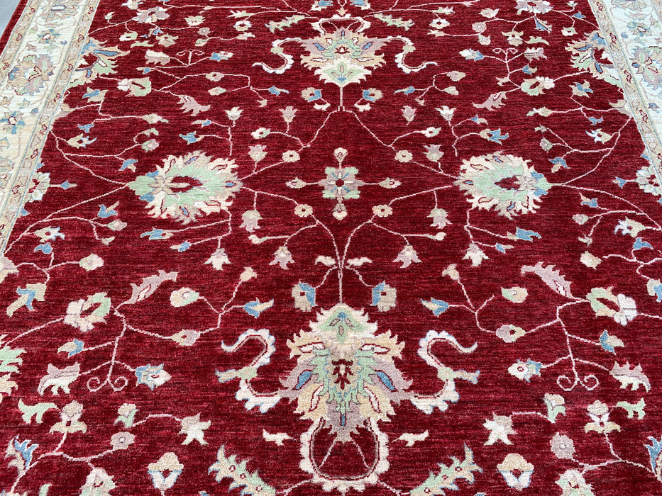 9'7 x 8'1 Hand-Knotted Peshawari Chobi Wool Rug - Red Traditional Floral Area Rug - KBHM-522