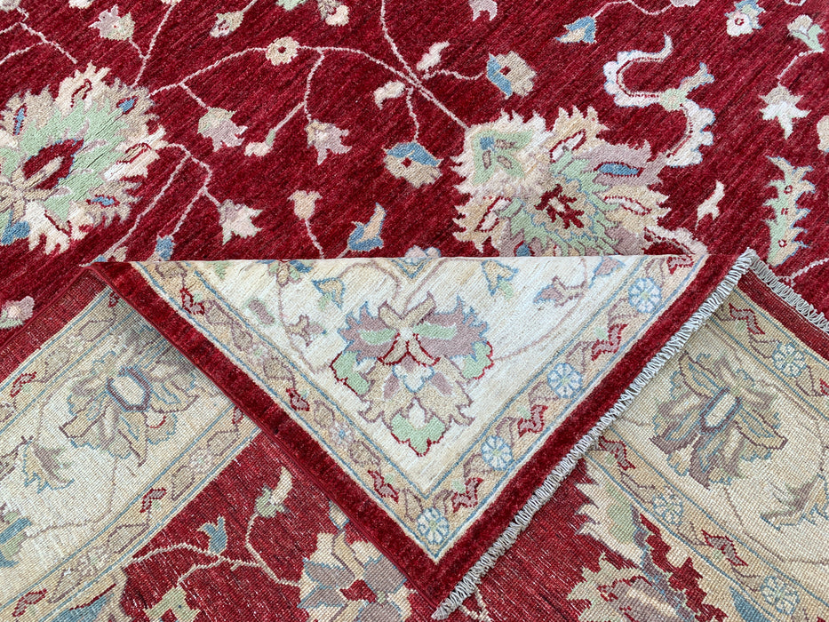 9'7 x 8'1 Hand-Knotted Peshawari Chobi Wool Rug - Red Traditional Floral Area Rug - KBHM-522