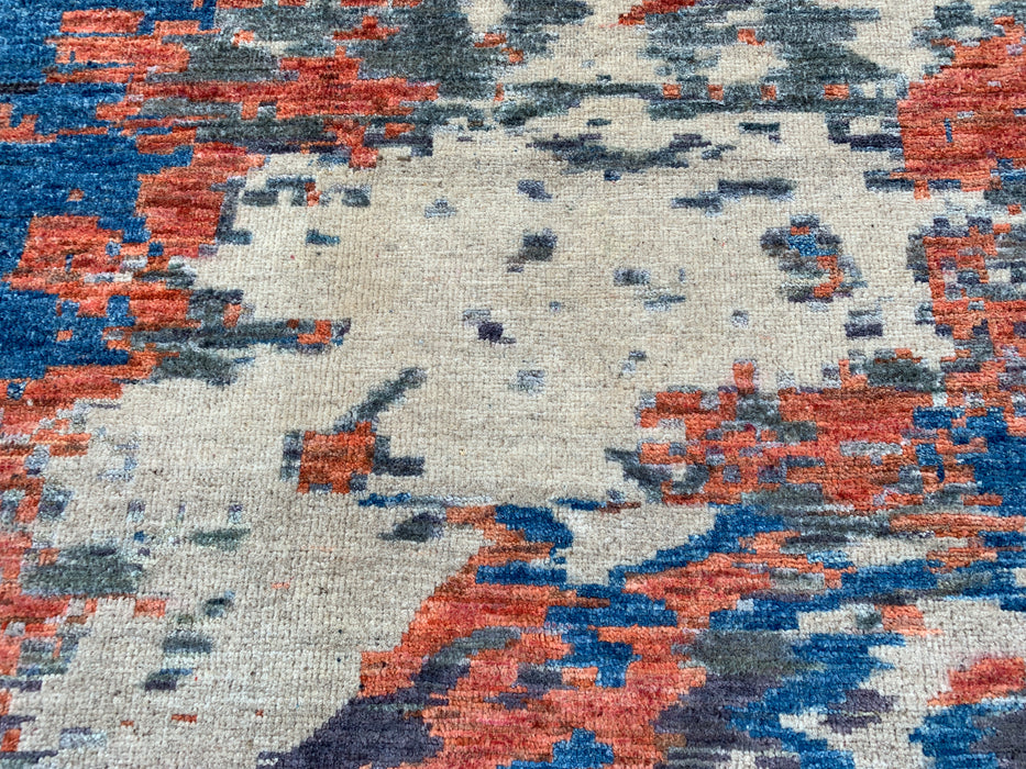 9'7 x 7'10 Hand-Knotted Peshawari Chobi Wool Rug - Modern Abstract Blue Ivory Rust Area Rug - KBHM-523