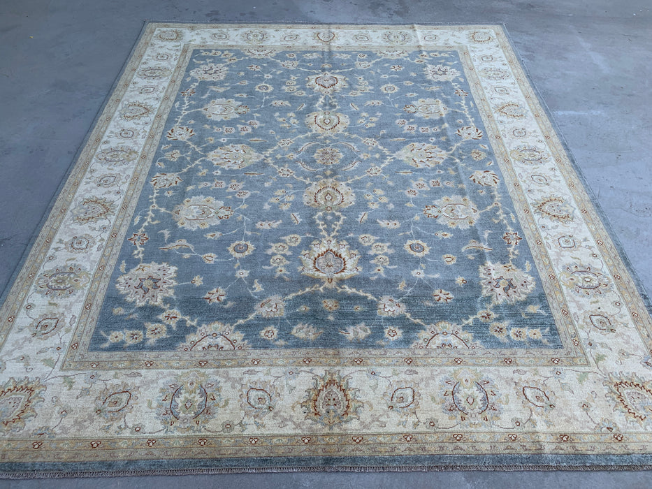 9'10 x 8'2 Hand-Knotted Peshawari Chobi Wool Rug - Light Blue Gray Traditional Floral Area Rug - KBHM-524