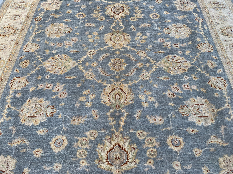 9'10 x 8'2 Hand-Knotted Peshawari Chobi Wool Rug - Light Blue Gray Traditional Floral Area Rug - KBHM-524