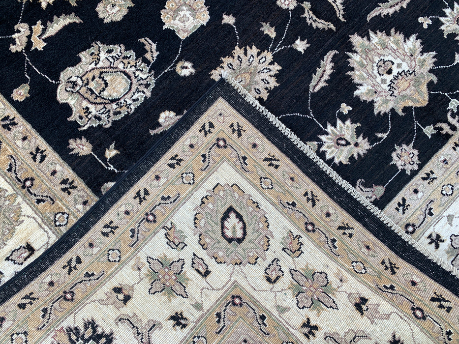 9'9 x 8'1 Hand-Knotted Peshawari Chobi Wool Rug - Black Traditional Floral Area Rug - KBHM-525