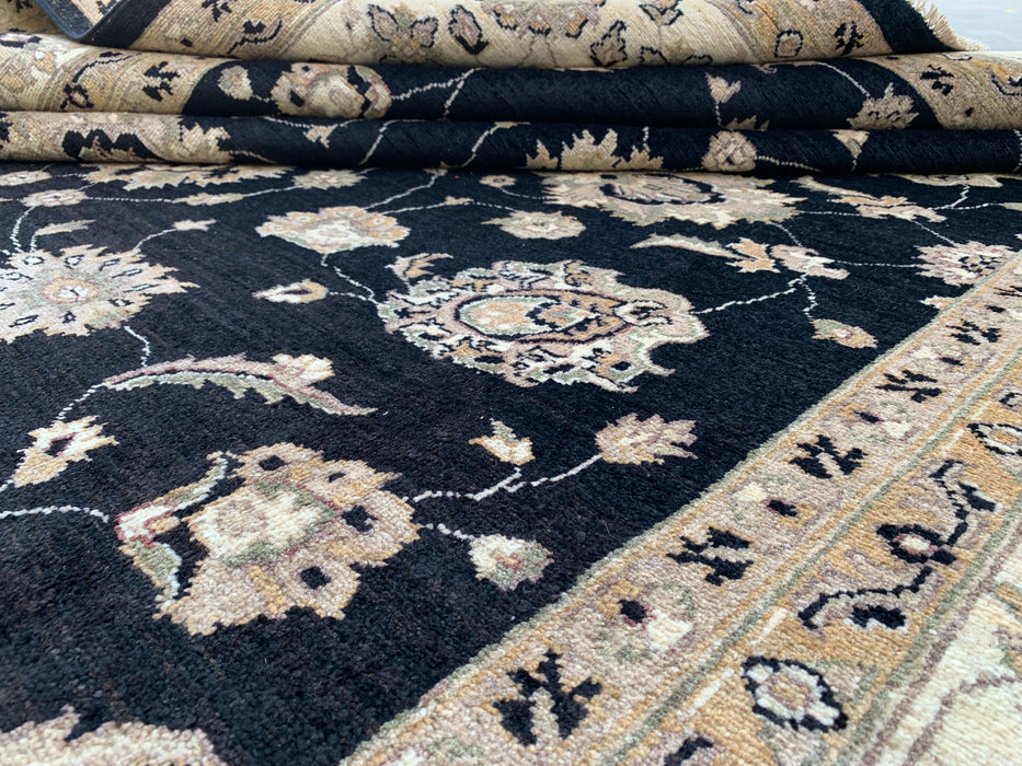 9'9 x 8'1 Hand-Knotted Peshawari Chobi Wool Rug - Black Traditional Floral Area Rug - KBHM-525