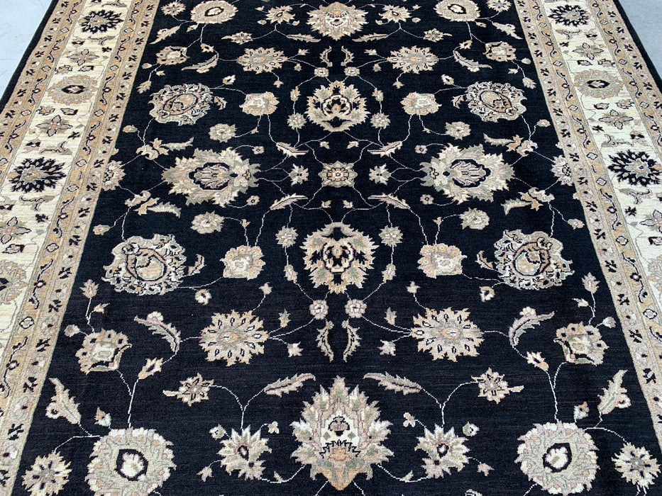 9'9 x 8'1 Hand-Knotted Peshawari Chobi Wool Rug - Black Traditional Floral Area Rug - KBHM-525