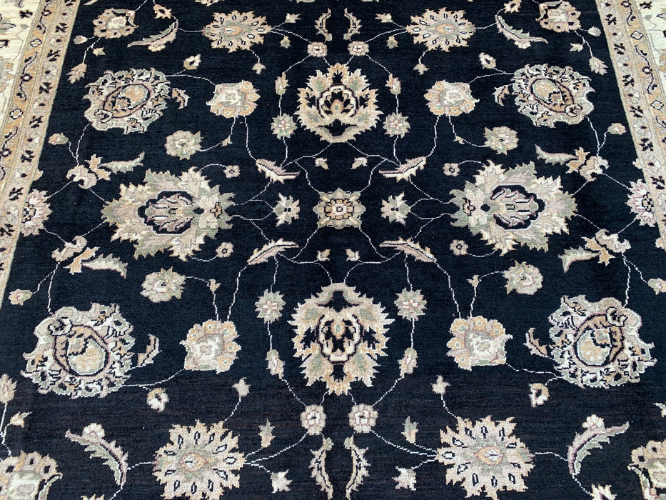 9'9 x 8'1 Hand-Knotted Peshawari Chobi Wool Rug - Black Traditional Floral Area Rug - KBHM-525