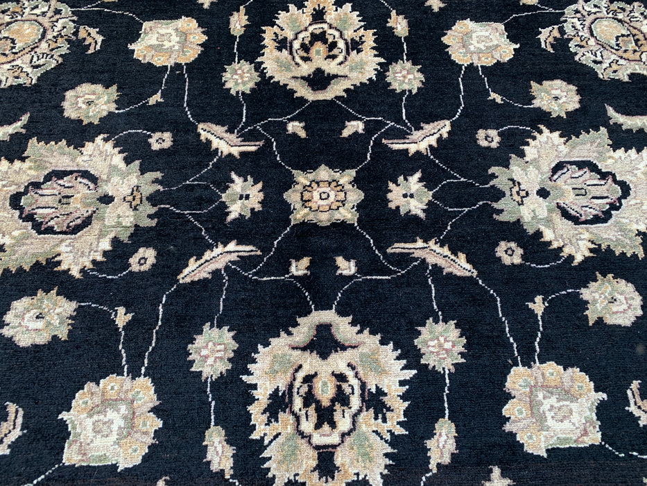 9'9 x 8'1 Hand-Knotted Peshawari Chobi Wool Rug - Black Traditional Floral Area Rug - KBHM-525