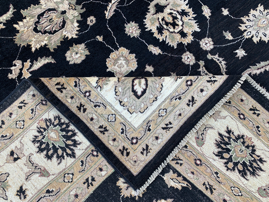 9'9 x 8'1 Hand-Knotted Peshawari Chobi Wool Rug - Black Traditional Floral Area Rug - KBHM-525