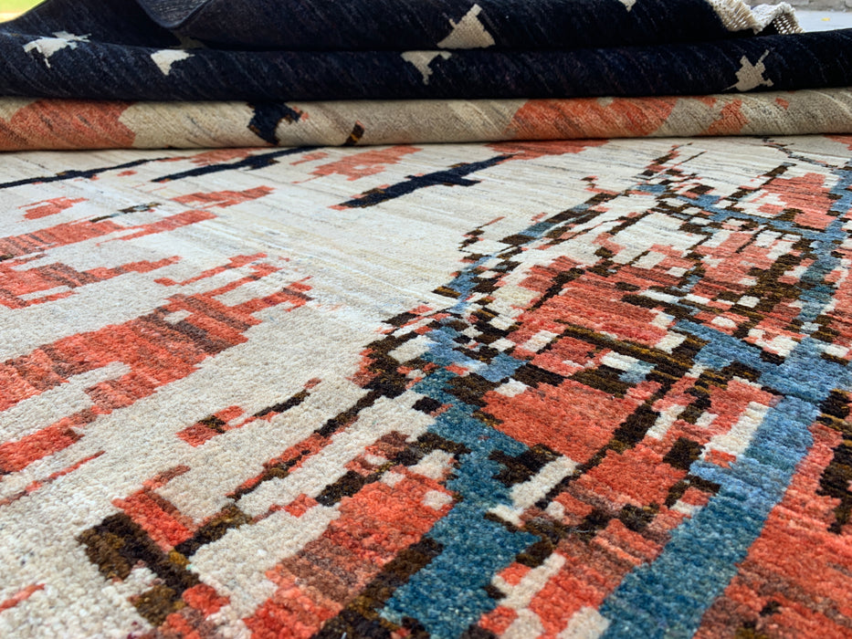9'10 x 6'5 Hand-Knotted Peshawari Chobi Wool Rug - Modern Pictorial Moon Landscape Area Rug - KBHM-527