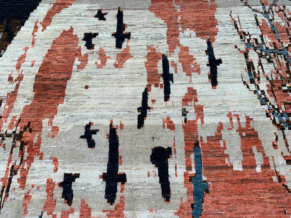 9'10 x 6'5 Hand-Knotted Peshawari Chobi Wool Rug - Modern Pictorial Moon Landscape Area Rug - KBHM-527