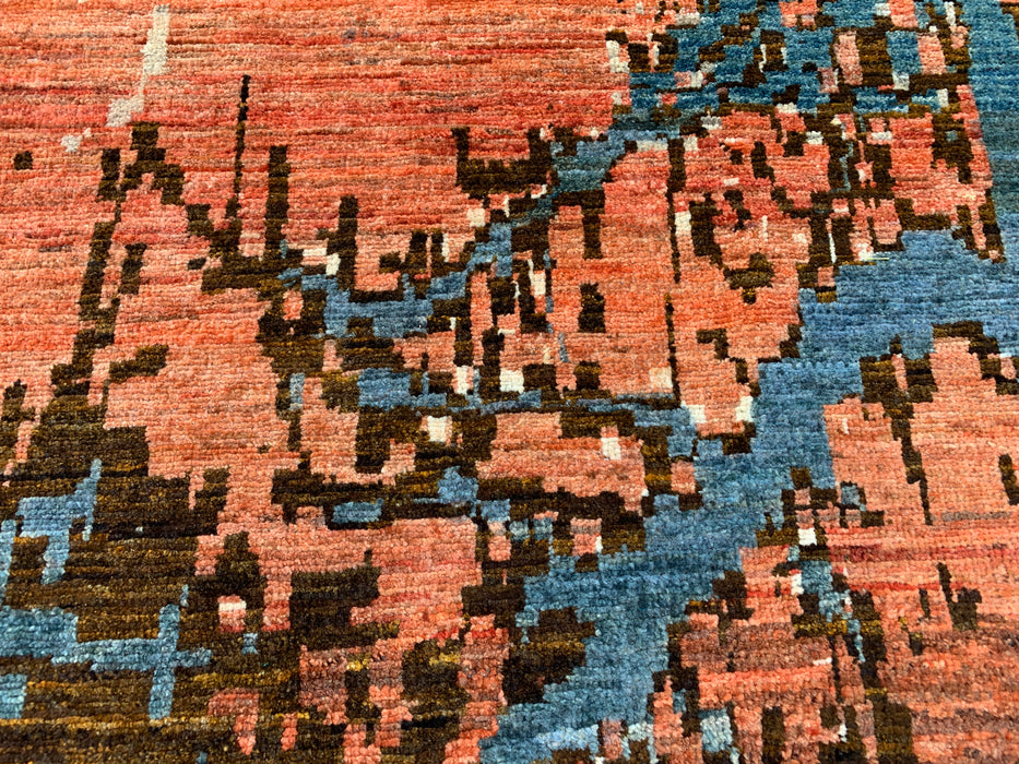 9'10 x 6'5 Hand-Knotted Peshawari Chobi Wool Rug - Modern Pictorial Moon Landscape Area Rug - KBHM-527