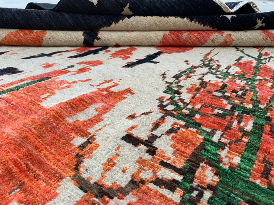 9'7 x 6'6 Hand-Knotted Peshawari Chobi Wool Rug - Modern Pictorial Moon Landscape Area Rug - KBHM-529