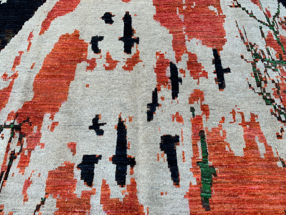 9'7 x 6'6 Hand-Knotted Peshawari Chobi Wool Rug - Modern Pictorial Moon Landscape Area Rug - KBHM-529