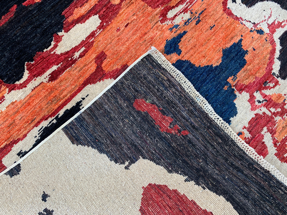 9'5 x 6'9 Hand-Knotted Peshawari Chobi Wool Rug - Modern Abstract Blue Ivory Rust Area Rug - KBHM-530