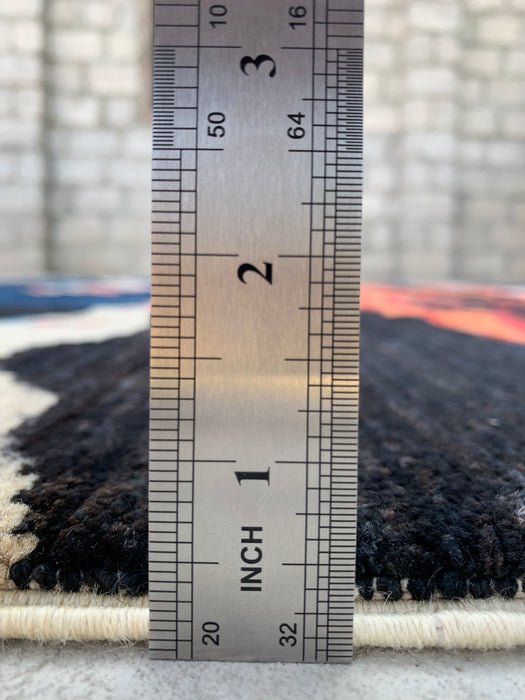 9'5 x 6'9 Hand-Knotted Peshawari Chobi Wool Rug - Modern Abstract Blue Ivory Rust Area Rug - KBHM-530