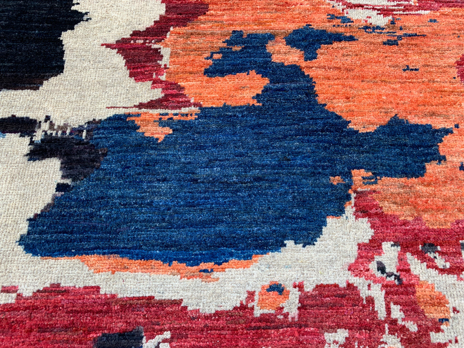 9'5 x 6'9 Hand-Knotted Peshawari Chobi Wool Rug - Modern Abstract Blue Ivory Rust Area Rug - KBHM-530