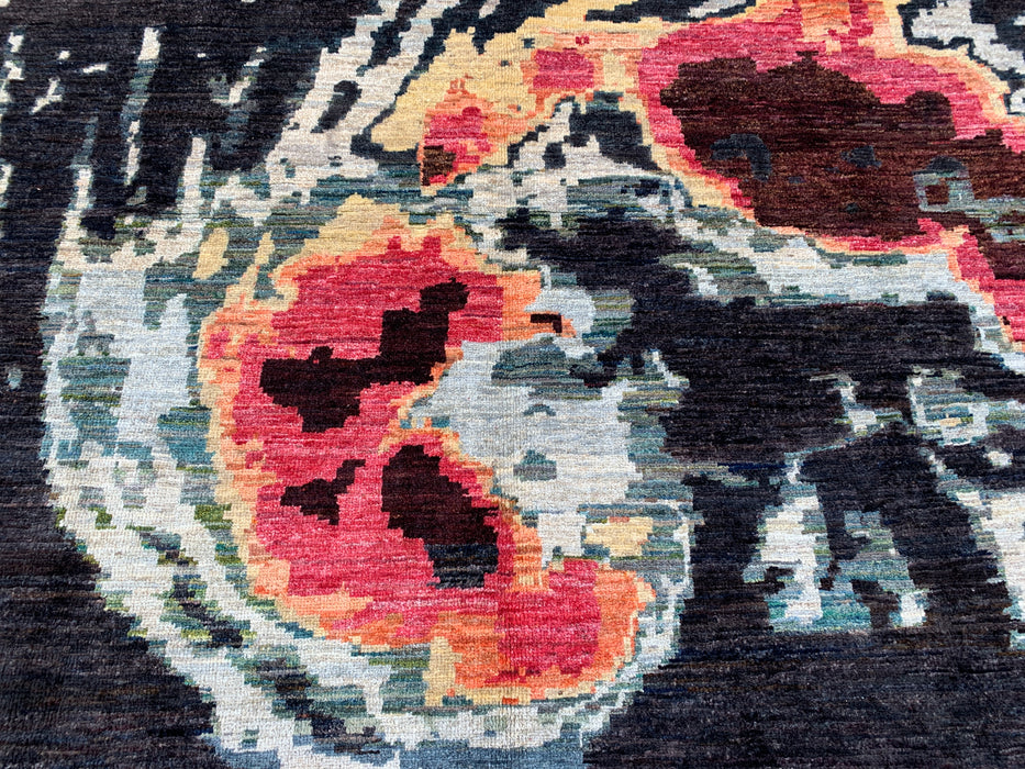 9'7 x 6'5 Hand-Knotted Peshawari Chobi Wool Rug - Modern Abstract Teal Black Area Rug - KBHM-531