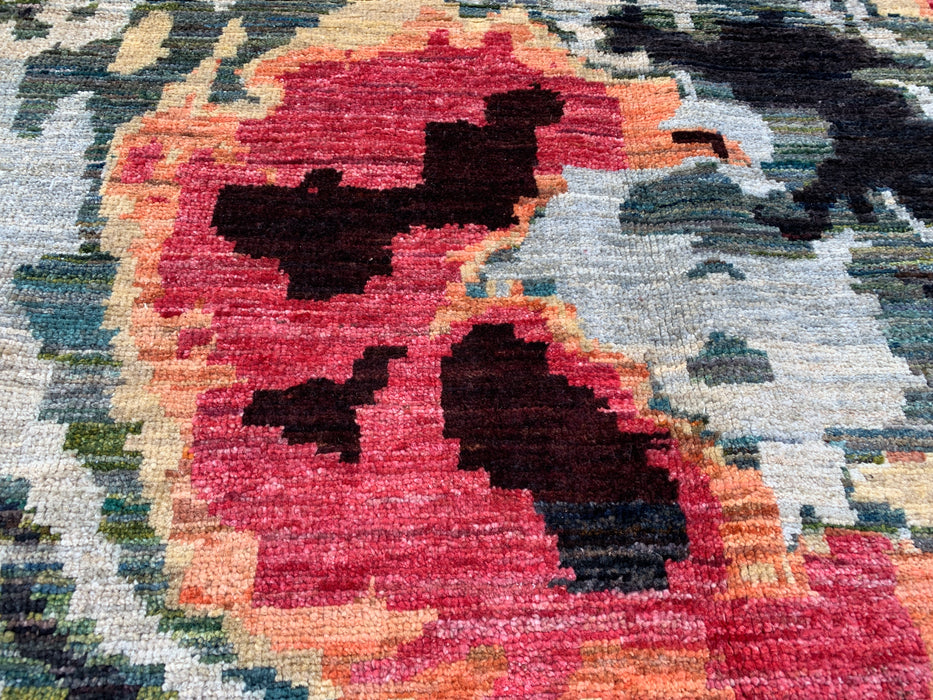 9'7 x 6'5 Hand-Knotted Peshawari Chobi Wool Rug - Modern Abstract Teal Black Area Rug - KBHM-531