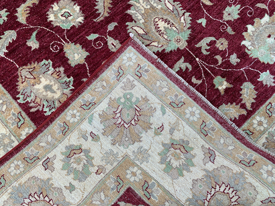 9'9 x 6'8 Hand-Knotted Peshawari Chobi Wool Rug - Red Traditional Floral Area Rug - KBHM-532