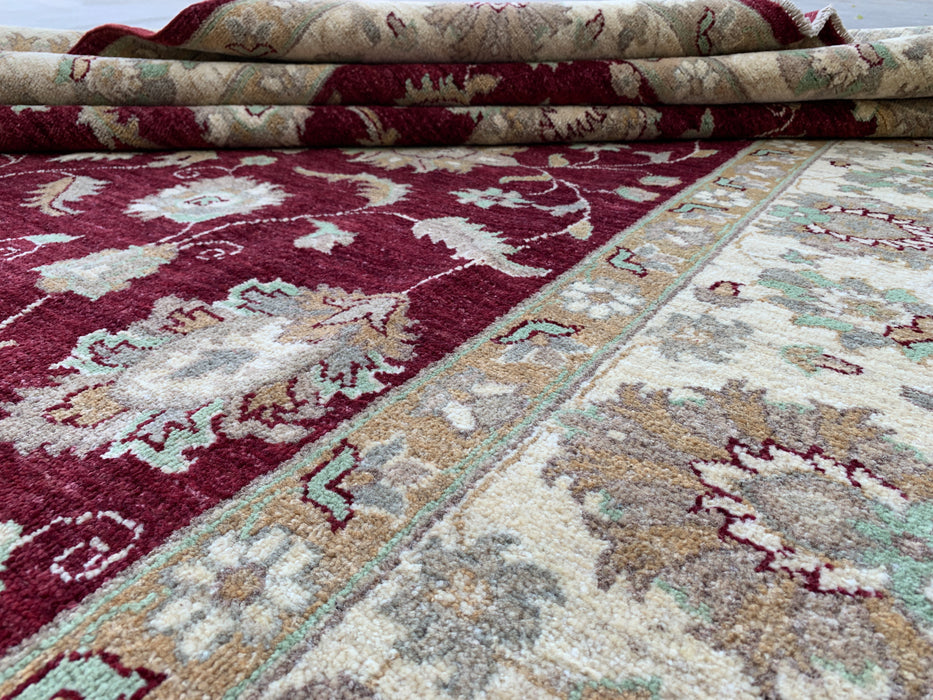 9'9 x 6'8 Hand-Knotted Peshawari Chobi Wool Rug - Red Traditional Floral Area Rug - KBHM-532