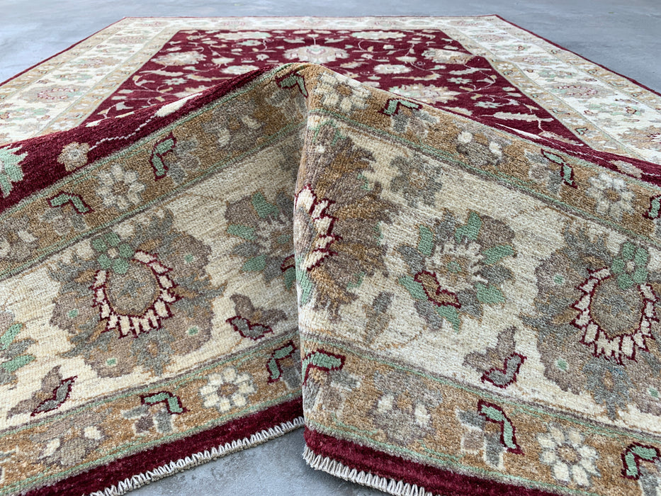9'9 x 6'8 Hand-Knotted Peshawari Chobi Wool Rug - Red Traditional Floral Area Rug - KBHM-532