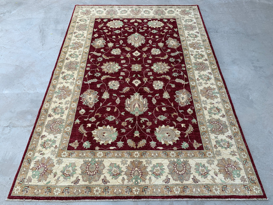 9'9 x 6'8 Hand-Knotted Peshawari Chobi Wool Rug - Red Traditional Floral Area Rug - KBHM-532
