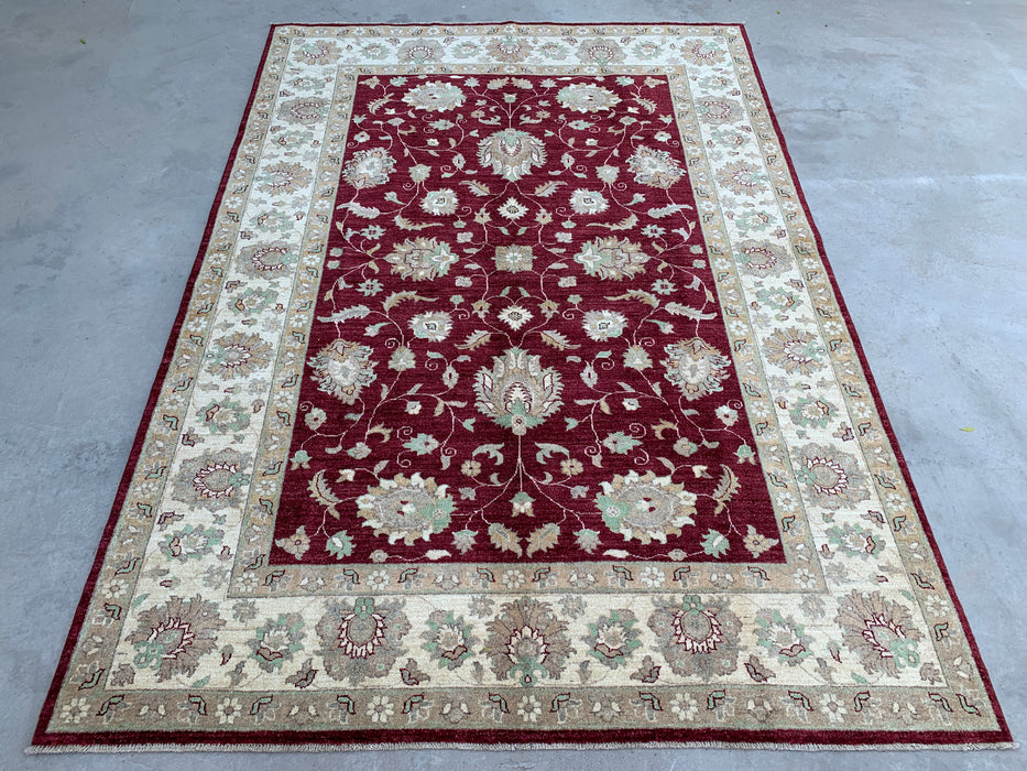 9'9 x 6'8 Hand-Knotted Peshawari Chobi Wool Rug - Red Traditional Floral Area Rug - KBHM-532