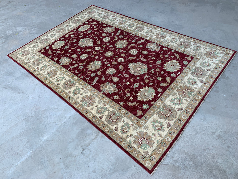 9'9 x 6'8 Hand-Knotted Peshawari Chobi Wool Rug - Red Traditional Floral Area Rug - KBHM-532