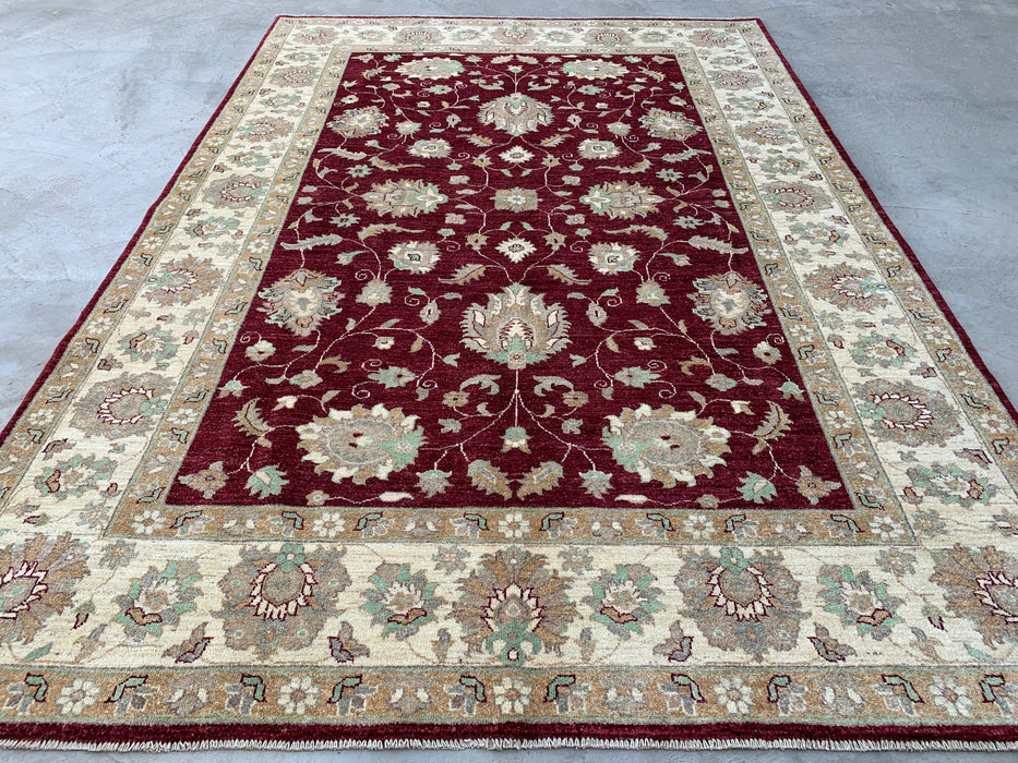 9'9 x 6'8 Hand-Knotted Peshawari Chobi Wool Rug - Red Traditional Floral Area Rug - KBHM-532