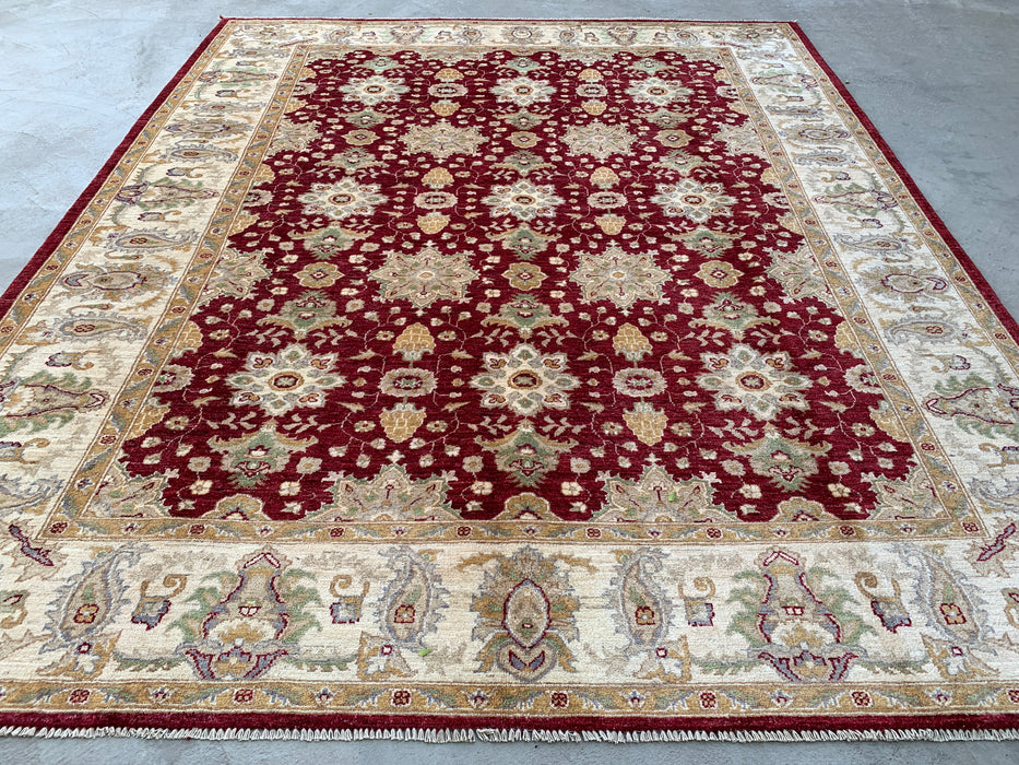 9'10 x 8'1 Hand-Knotted Peshawari Chobi Wool Rug - Red Traditional Floral Area Rug - KBHM-534