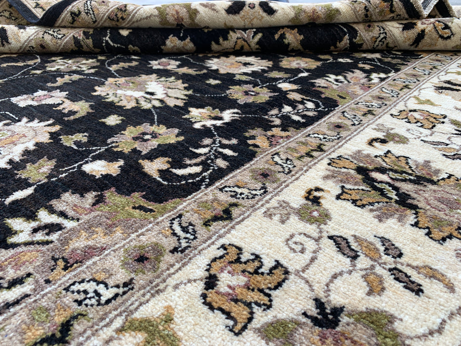 9'10 x 6'6 Hand-Knotted Peshawari Chobi Wool Rug - Black Traditional Floral Area Rug - KBHM-535