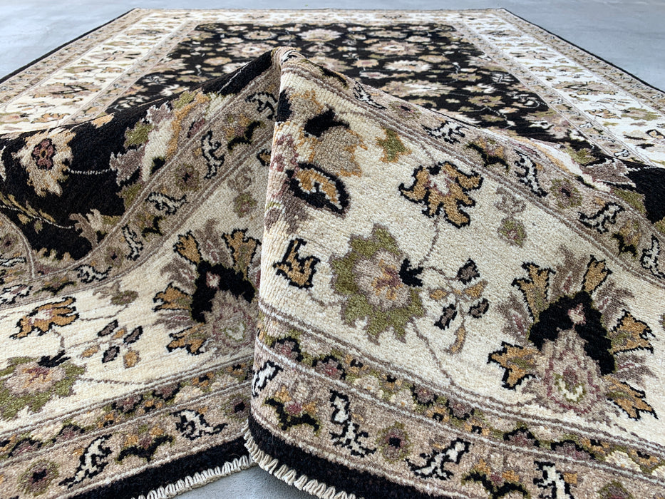9'10 x 6'6 Hand-Knotted Peshawari Chobi Wool Rug - Black Traditional Floral Area Rug - KBHM-535