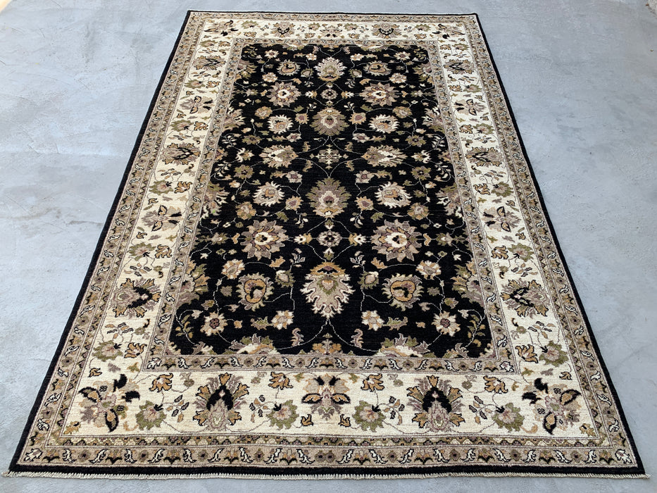 9'10 x 6'6 Hand-Knotted Peshawari Chobi Wool Rug - Black Traditional Floral Area Rug - KBHM-535