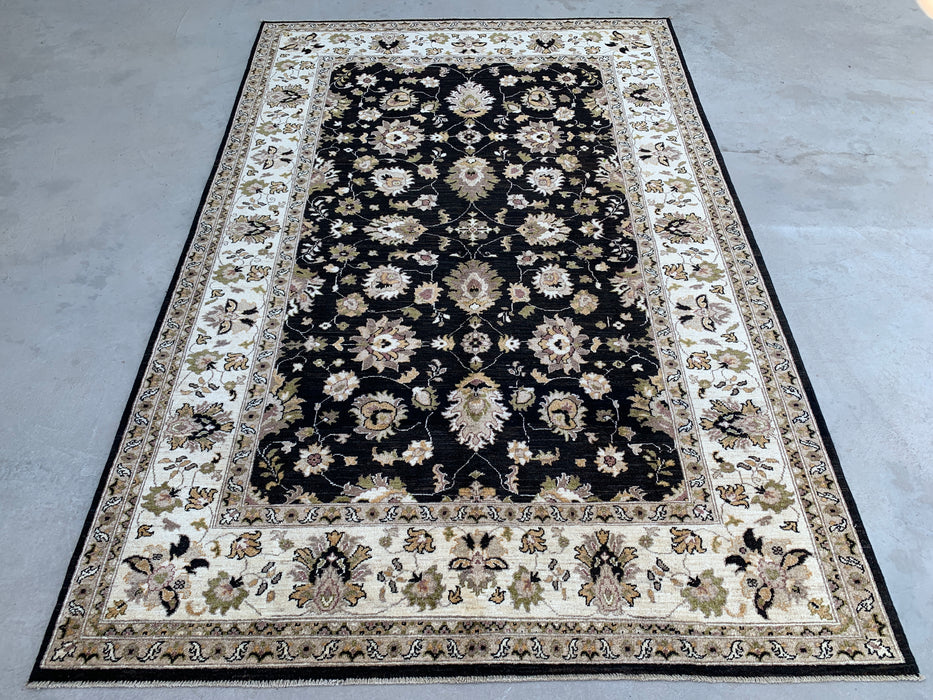 9'10 x 6'6 Hand-Knotted Peshawari Chobi Wool Rug - Black Traditional Floral Area Rug - KBHM-535