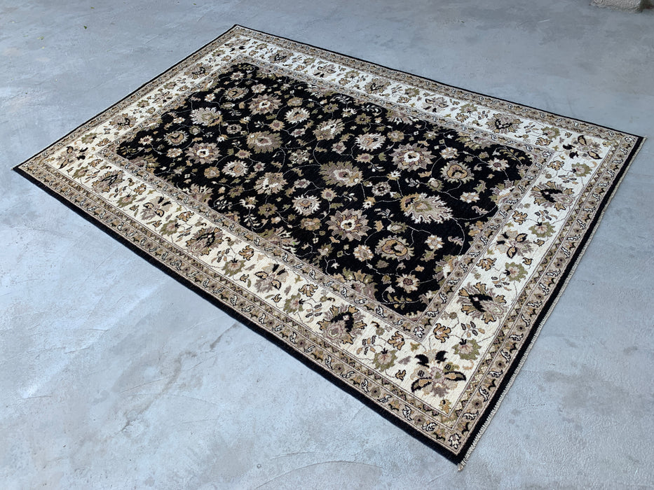 9'10 x 6'6 Hand-Knotted Peshawari Chobi Wool Rug - Black Traditional Floral Area Rug - KBHM-535