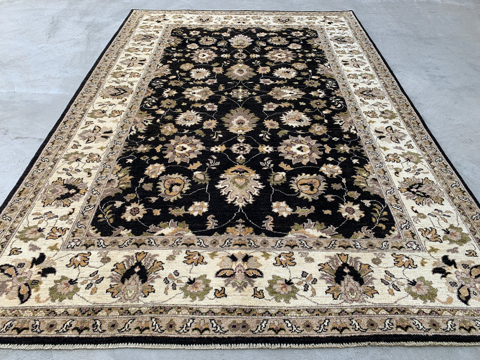 9'10 x 6'6 Hand-Knotted Peshawari Chobi Wool Rug - Black Traditional Floral Area Rug - KBHM-535