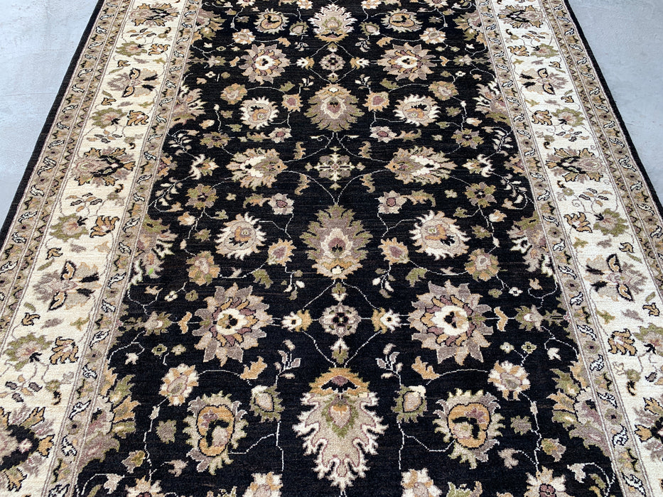 9'10 x 6'6 Hand-Knotted Peshawari Chobi Wool Rug - Black Traditional Floral Area Rug - KBHM-535