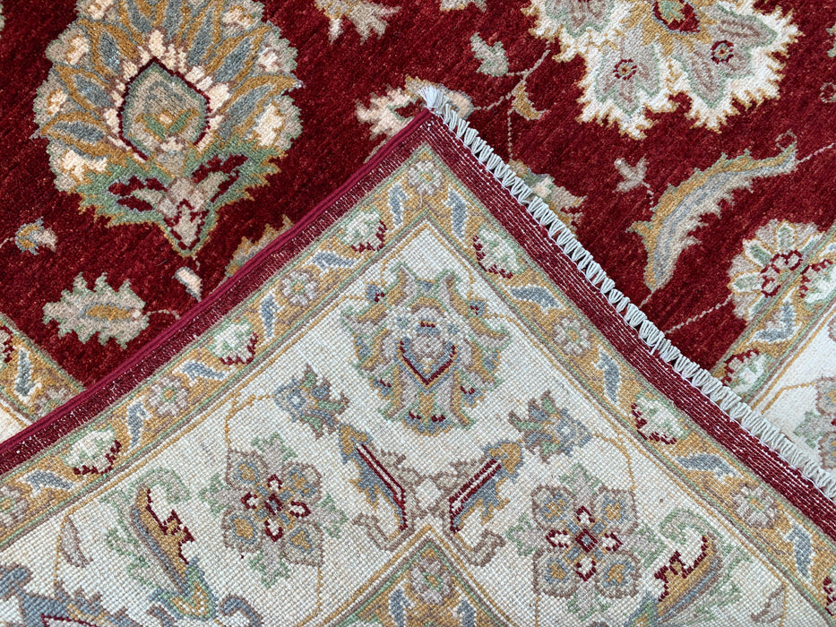 8'11 x 6'1 Hand-Knotted Peshawari Chobi Wool Rug - Red Traditional Floral Area Rug - KBHM-536