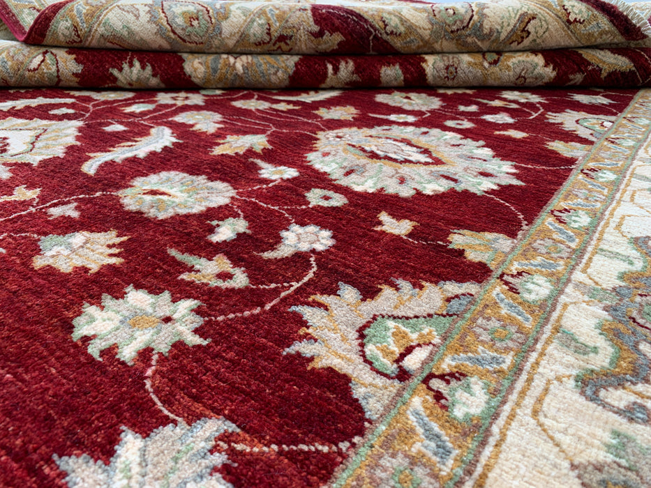 8'11 x 6'1 Hand-Knotted Peshawari Chobi Wool Rug - Red Traditional Floral Area Rug - KBHM-536