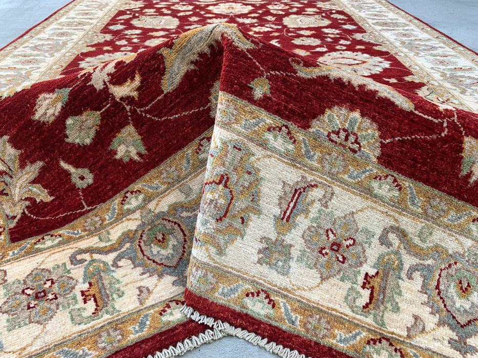8'11 x 6'1 Hand-Knotted Peshawari Chobi Wool Rug - Red Traditional Floral Area Rug - KBHM-536