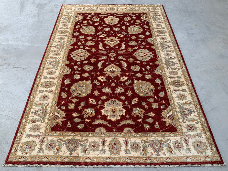 8'11 x 6'1 Hand-Knotted Peshawari Chobi Wool Rug - Red Traditional Floral Area Rug - KBHM-536