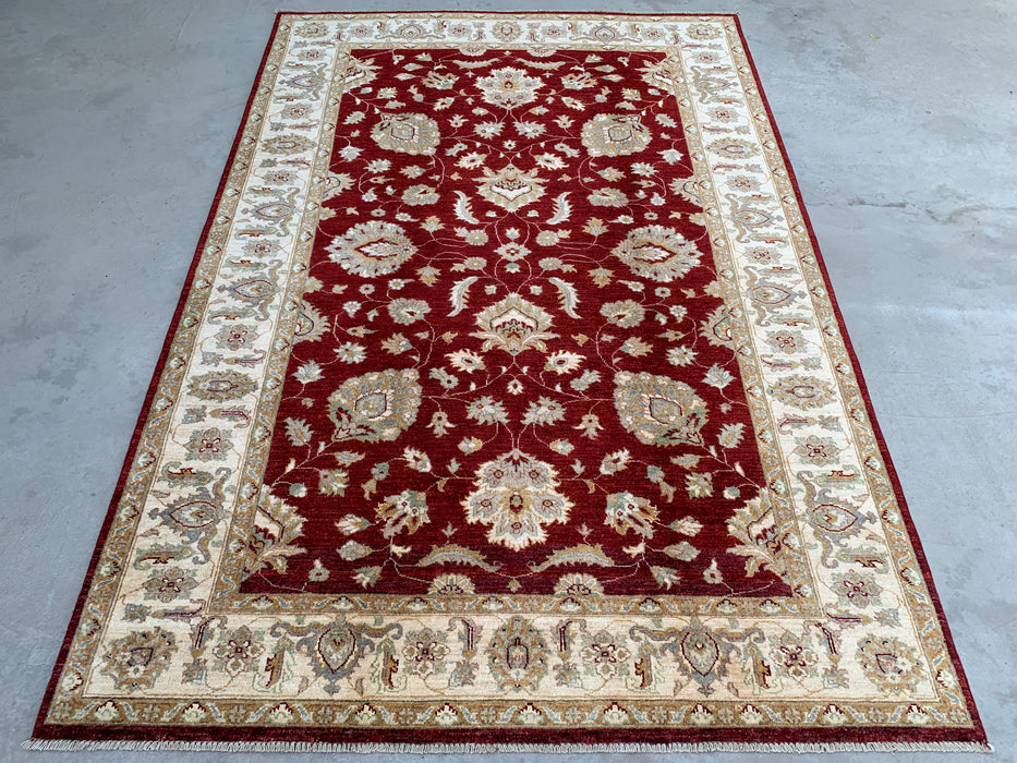 8'11 x 6'1 Hand-Knotted Peshawari Chobi Wool Rug - Red Traditional Floral Area Rug - KBHM-536