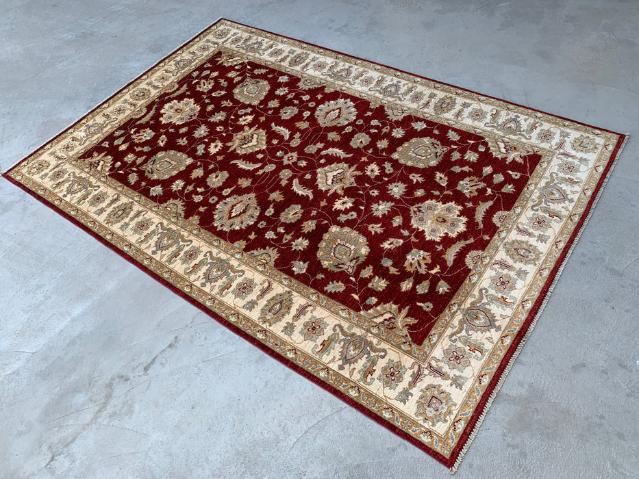 8'11 x 6'1 Hand-Knotted Peshawari Chobi Wool Rug - Red Traditional Floral Area Rug - KBHM-536