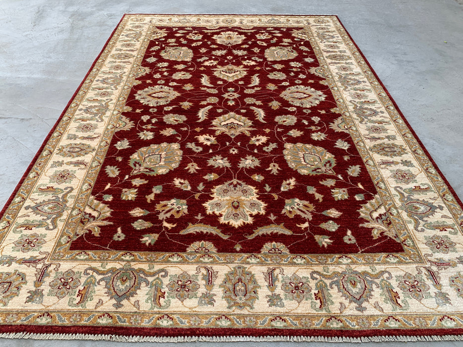 8'11 x 6'1 Hand-Knotted Peshawari Chobi Wool Rug - Red Traditional Floral Area Rug - KBHM-536