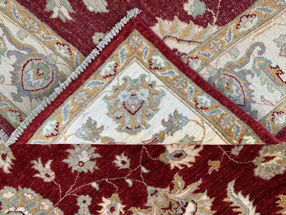 8'11 x 6'1 Hand-Knotted Peshawari Chobi Wool Rug - Red Traditional Floral Area Rug - KBHM-536