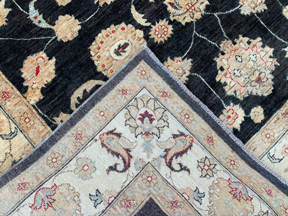 10'4 x 6'8 Hand-Knotted Peshawari Chobi Wool Rug - Black Traditional Floral Area Rug - KBHM-538