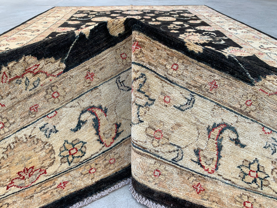 10'4 x 6'8 Hand-Knotted Peshawari Chobi Wool Rug - Black Traditional Floral Area Rug - KBHM-538