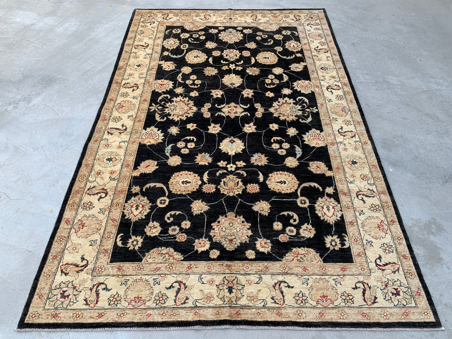 10'4 x 6'8 Hand-Knotted Peshawari Chobi Wool Rug - Black Traditional Floral Area Rug - KBHM-538