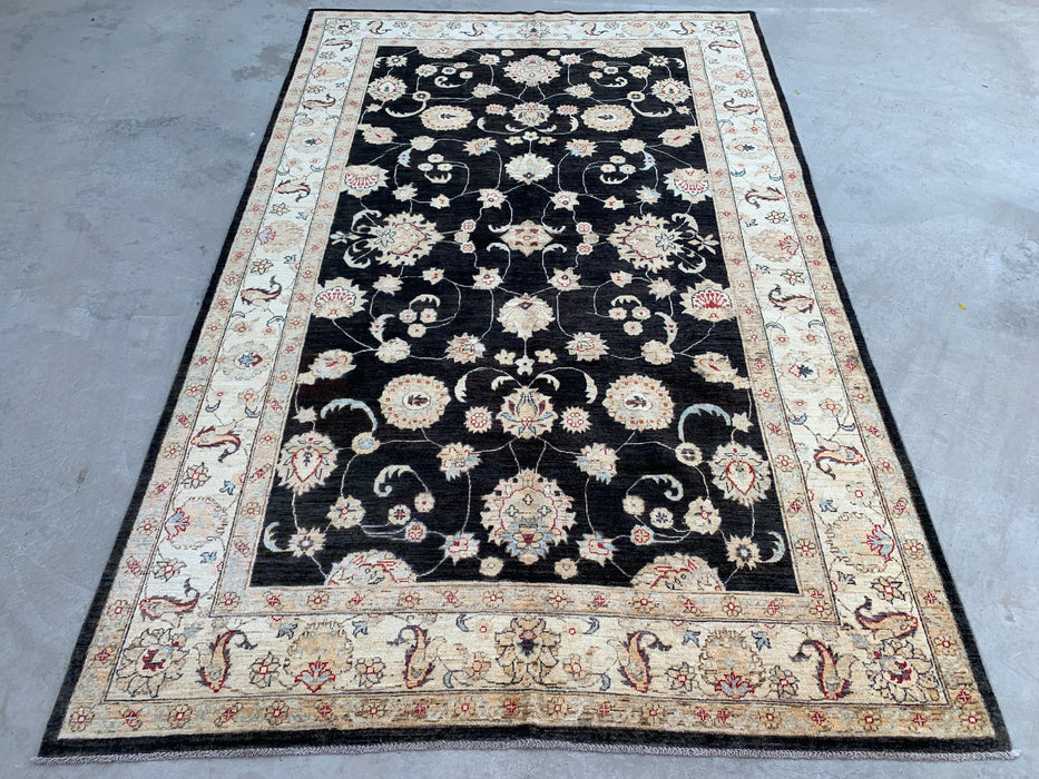 10'4 x 6'8 Hand-Knotted Peshawari Chobi Wool Rug - Black Traditional Floral Area Rug - KBHM-538