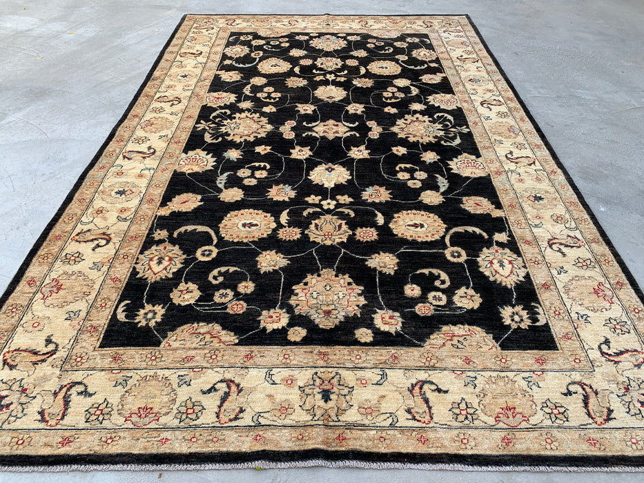 10'4 x 6'8 Hand-Knotted Peshawari Chobi Wool Rug - Black Traditional Floral Area Rug - KBHM-538