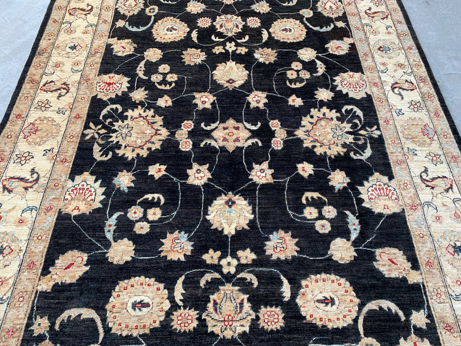 10'4 x 6'8 Hand-Knotted Peshawari Chobi Wool Rug - Black Traditional Floral Area Rug - KBHM-538
